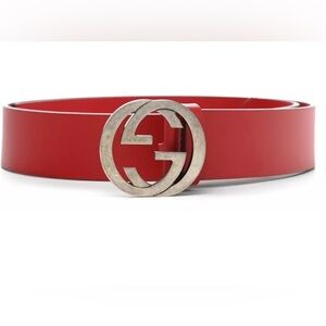 New Gucci GG Interlocking Red Leather Belt